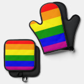 LGBTQ+-Regenbogenfarben Ofenhandschuh & Topflappen-Set (Vorderseite/Rückseite)