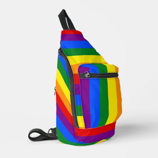 LGBTQ+-Regenbogenfarbenstreifen für den Monat der Crossbody Bag (Linke Seite)