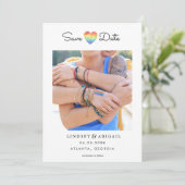 LGBTQ Regenbogenherz Save the Date mit Foto (Stehend Vorderseite)