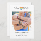 LGBTQ Regenbogenherz Save the Date mit Foto (Vorne/Hinten)
