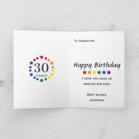 LGBTQ-Regenbogenstars - 30 heute oder jeden Geburt Karte (Innenseite)