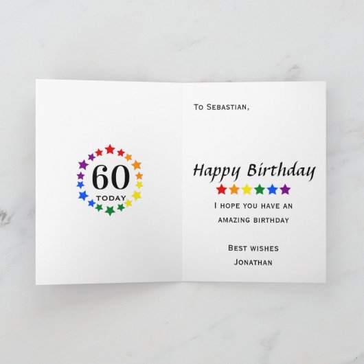 LGBTQ-Regenbogenstars - 60 heute oder jeden Geburt Karte (Innenseite)