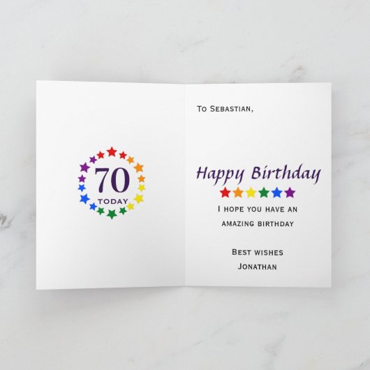 LGBTQ-Regenbogenstars - 70 heute oder jeden Geburt Karte (Innenseite)