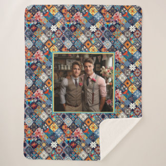 LGBTQ Retro Geometric Tapestry Quilt Wedding Sherpadecke