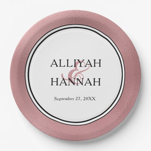 LGBTQ Rose Gold Moderne Hochzeitspapierplatte Pappteller (Vorderseite)