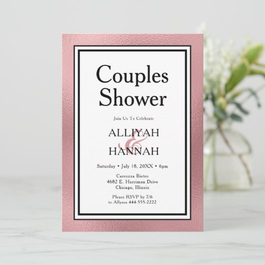 LGBTQ Rose Gold Moderne Paare Einladung (Stehend Vorderseite)