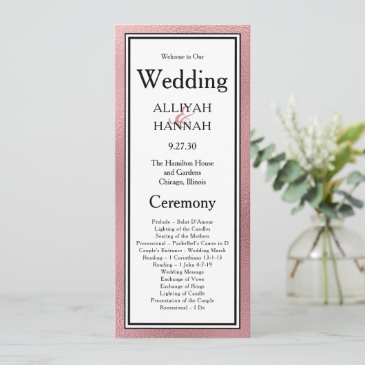 LGBTQ Rose Gold Modernes Hochzeitsprogramm Programm (Stehend Vorderseite)