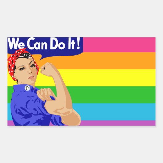 LGBTQ ROSIE DEN RIVETER MIT RAINBOW FLAG RECHTECKIGER AUFKLEBER (Vorderseite)