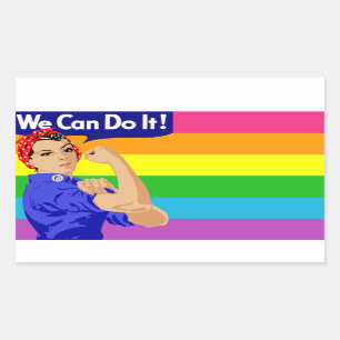 LGBTQ ROSIE DEN RIVETER MIT RAINBOW FLAG RECHTECKIGER AUFKLEBER