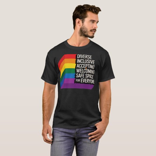 LGBTQ+ Safe Space Rainbow Pride Inklusion Design T-Shirt (Vorne ganz)