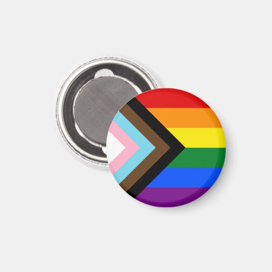 LGBTQ & Stolz - Regenbogen-Fortschrittsflagge Magnet (Vorderseite/Rückseite)