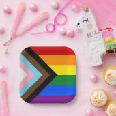 LGBTQ & Stolz - Regenbogen-Fortschrittsflagge Pappteller (Party)