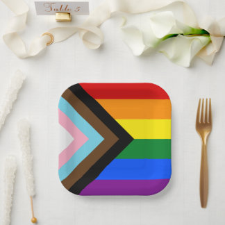 LGBTQ & Stolz - Regenbogen-Fortschrittsflagge Pappteller