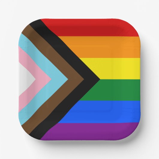 LGBTQ & Stolz - Regenbogen-Fortschrittsflagge Pappteller (Vorderseite)