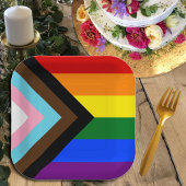 LGBTQ & Stolz - Regenbogen-Fortschrittsflagge Pappteller