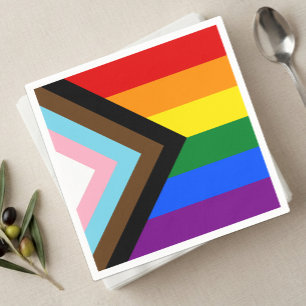 LGBTQ & Stolz - Regenbogen-Fortschrittsflagge Serviette