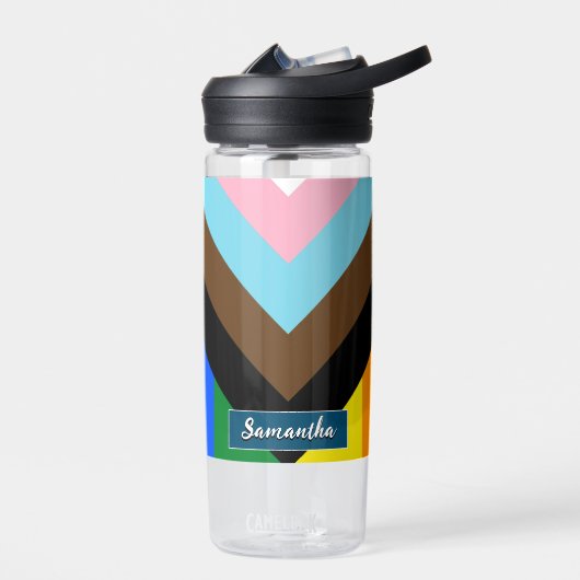 LGBTQ & Stolz - Regenbogen-Progress-Flag, Individu Trinkflasche (Links)