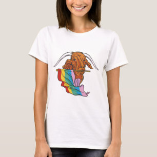 LGBTQ-Stolzziege mit T - Shirt der Regenbogenflagg