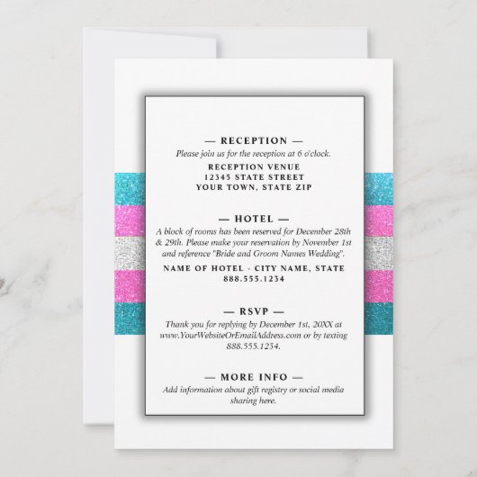 LGBTQ Trans Chic Modern White Wedding Glitzer Einladung (Rückseite)