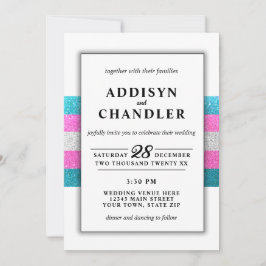 LGBTQ Trans Chic Modern White Wedding Glitzer Einladung