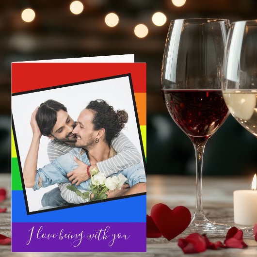 LGBTQ Valentinstag Couple Foto Custom Rainbow Karte