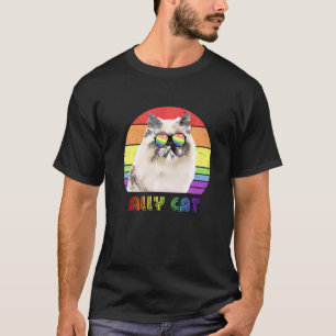 Lgbtq Verbündeter Katze Regenbogen Schwulen Stolz T-Shirt