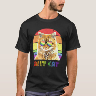 Lgbtq Verbündeter Katze Regenbogen Schwulen Stolz T-Shirt