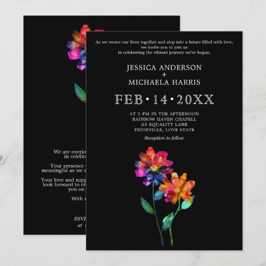 🌈 LGBTQ Vow Bloom Petals & Pride  Einladung (Vorne/Hinten)