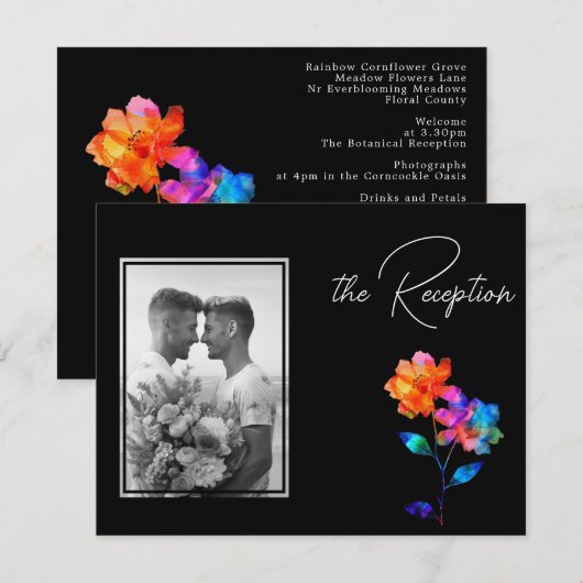 🌈 LGBTQ Wedding reception & photo Petals & Pride Begleitkarte (Vorne/Hinten)