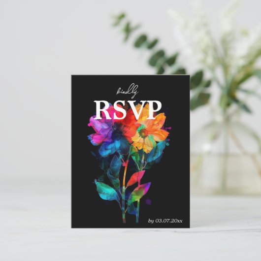 🌈 LGBTQ With menu and QR code Petals & Pride RSVP Karte (Stehend Vorderseite)