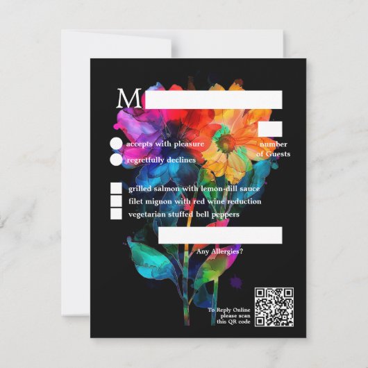 🌈 LGBTQ With menu and QR code Petals & Pride RSVP Karte (Rückseite)