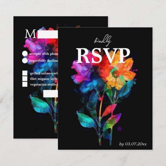 🌈 LGBTQ With menu and QR code Petals & Pride  RSVP Karte (Vorne/Hinten)