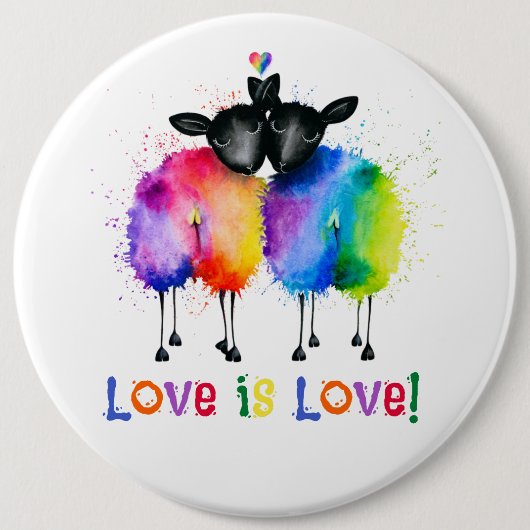 LGBTQ Zwei Regenbogenschafe Love Is Love  Button (Vorderseite)
