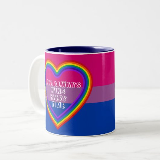LGBTQAI Bisexuelles Flag mit Text Zweifarbige Tasse (Vorderseite Links)