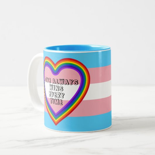 LGBTQAI-Transgender-Flag mit Text Zweifarbige Tasse (Vorderseite Links)