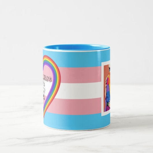 LGBTQAI-Transgender-Flag mit Text Zweifarbige Tasse (Mittel)