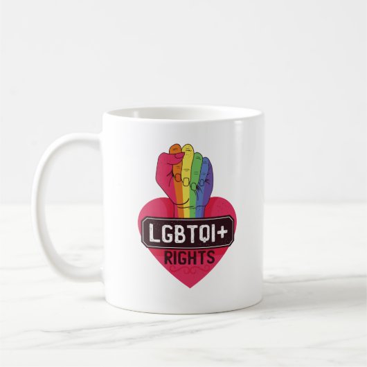 LGBTQI-Rechte: Regenbogenflagge Fist Pride März Kaffeetasse (Links)
