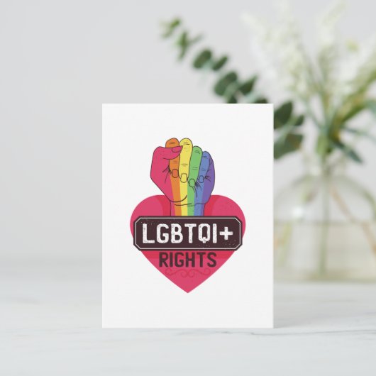 LGBTQI-Rechte: Regenbogenflagge Fist Pride März Postkarte (Stehend Vorderseite)