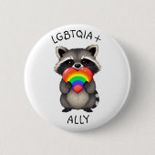 LGBTQIA+ Allegie | Raccoon mit Regenbogenherz Button (Vorderseite)