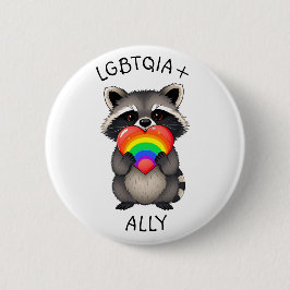 LGBTQIA+ Allegie | Raccoon mit Regenbogenherz Button