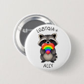 LGBTQIA+ Allegie | Raccoon mit Regenbogenherz Button (Vorne & Hinten)