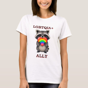 LGBTQIA+ Allegie   Raccoon mit Regenbogenherz T-Shirt