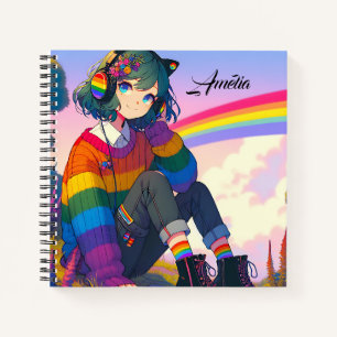 LGBTQIA+ Anime-Girl Lesbischer Prix Personalisiert Notizblock
