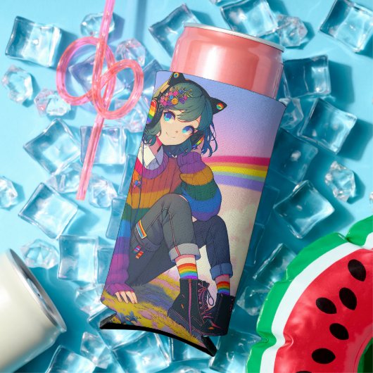 LGBTQIA+ Anime-Girl Lesbischer Prix Personalisiert Selters Dosenkühler (In Situ Sommer)
