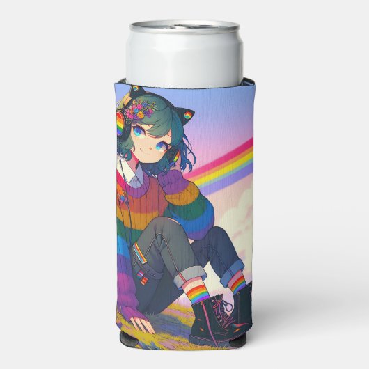LGBTQIA+ Anime-Girl Lesbischer Prix Personalisiert Selters Dosenkühler (Seltzer Vorderseite)