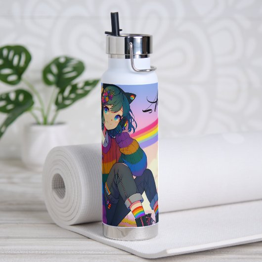 LGBTQIA+ Anime-Girl Lesbischer Prix Personalisiert Trinkflasche (Yoga)