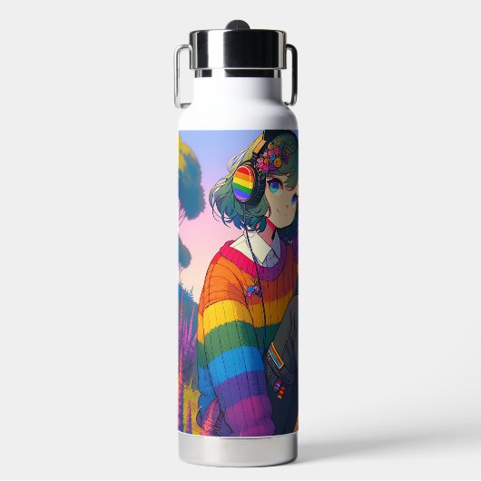 LGBTQIA+ Anime-Girl Lesbischer Prix Personalisiert Trinkflasche (Vorderseite)