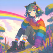 LGBTQIA+ Anime-Girl Lesbischer Stolz Aufkleber (Vorderseite)