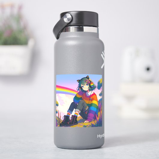 LGBTQIA+ Anime-Girl Lesbischer Stolz Aufkleber (HydroFlask)