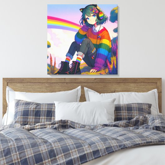 LGBTQIA+ Anime-Girl Lesbischer Stolz Leinwanddruck (Insitu (Schlafzimmer))